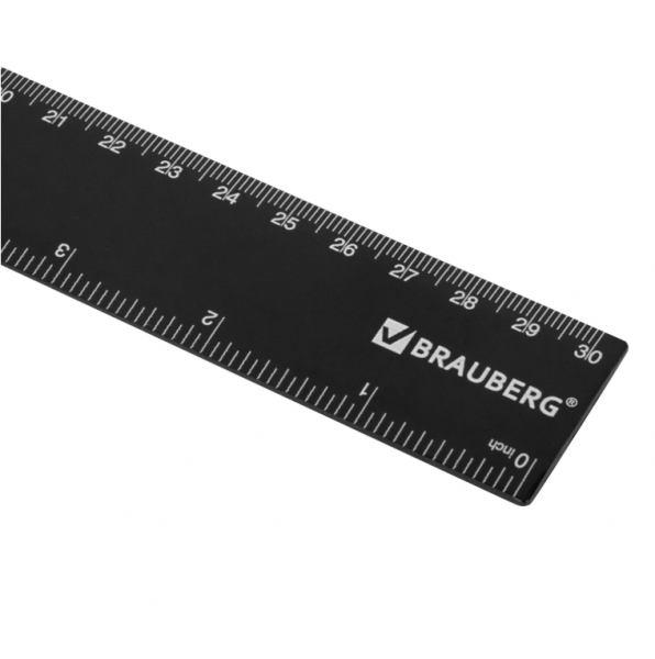 Линейка пластиковая 30 см, BRAUBERG, черная, 210837_2