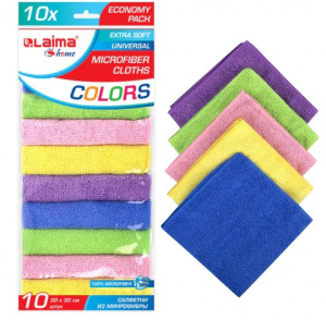 Салфетки из МИКРОФИБРЫ 30х30 см MULTI COLOUR, big pack, КОМПЛЕКТ 10 шт., 180 гм2, LAIMA HOME, 607794
