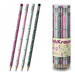 Чернографитный карандаш пластиковый ErichKrause Floral Soul, круглый, с ластиком, НВ