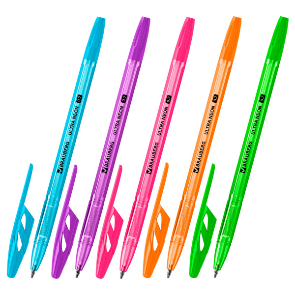 Ручка шариковая Brauberg Ultra Neon,синяя,узел 0,7мм, 143566