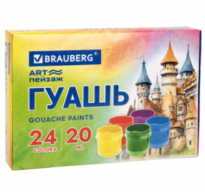 Гуашь BRAUBERG ЗАМОК 24 цвета по 20 мл, 192687