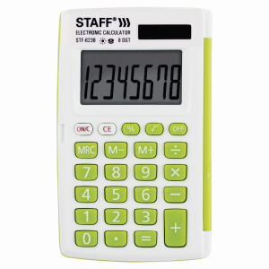 Калькулятор STAFF, карманный, STF-6238, 8разр, зеленый,двойное питание, 104_63мм 250283
