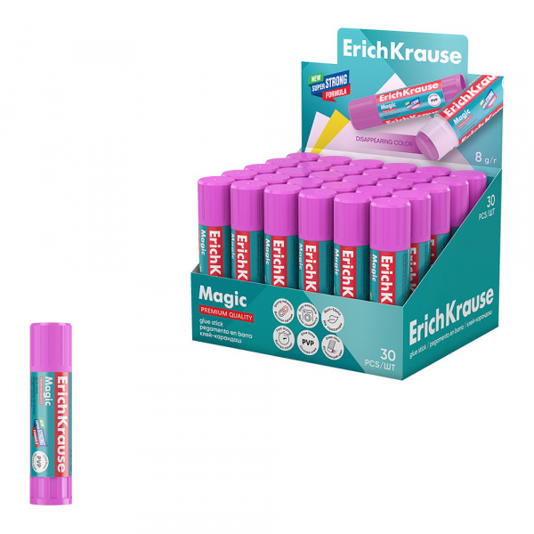 Клей-карандаш ErichKrause Magic, обесцвечивающийся после нанесения, 8г