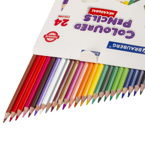 Карандаши цветные BRAUBERG 24 цвета. шестигранные, мягкий грифель