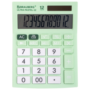 Калькулятор настольный BRAUBERG ULTRA PASTEL-12-LG (192_143мм), 12 разрядов, мятный