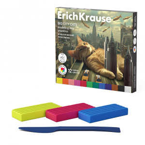 Пластилин классический ErichKrause Big City Cats 12 цветов со стеком, 180 г