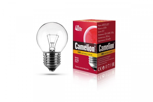 Лампа Camelion D E27 40W FR шар прозр. Россия
