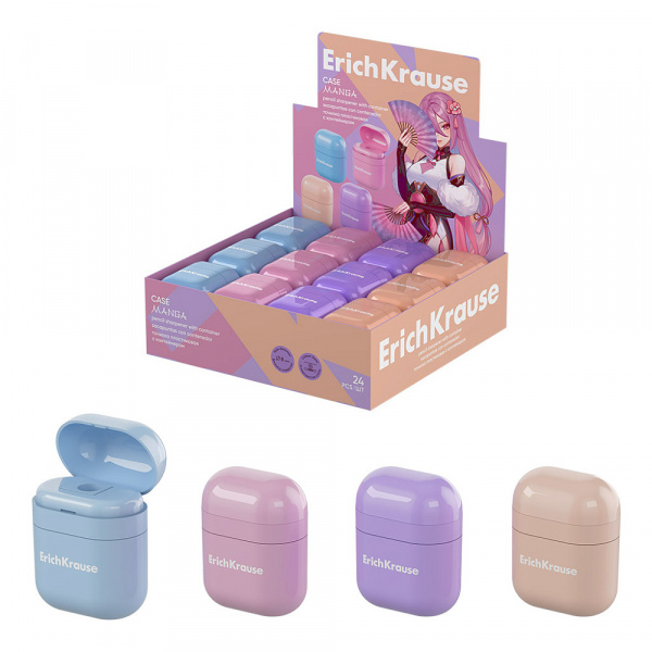 Точилка пластиковая ErichKrause Case, Manga, с контейнером, ассорти