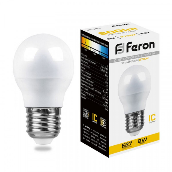 Лампа светод.Feron G45 9W E27 2700K LB-550