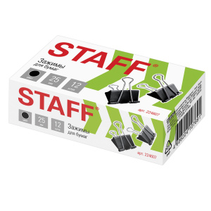 Зажимы для бумаг STAFF EVERYDAY, 25 мм, на 100 листов, черные