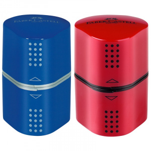 Точилка Faber-Castell Trio Grip 2001, 3 отверстия, 2 контейнера, пластик, красная_синяя 183801