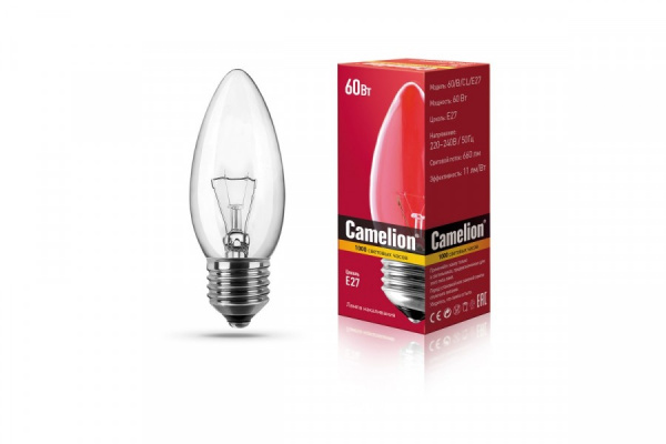Лампа Camelion B E27 60W CL свеча прозр.