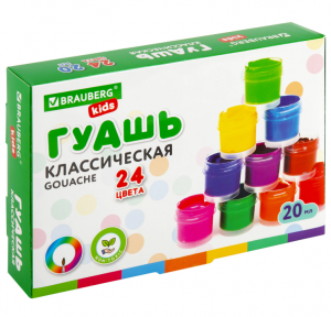 Гуашь BRAUBERG KIDS NEW, 24 цвета по 20 мл, 192380
