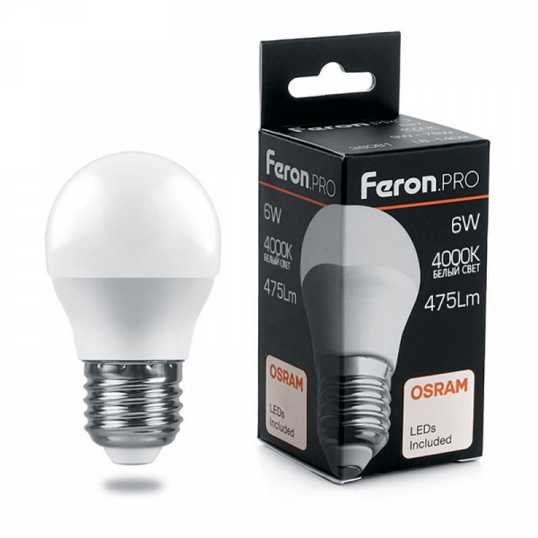 Лампа светодиодная, 6W, 230V, E27