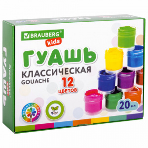 Гуашь BRAUBERG KIDS NEW, 12 цветов по 20 мл, 192369 Гуашь BRAUBERG KIDS NEW, 12 цветов по 20 мл, 192369